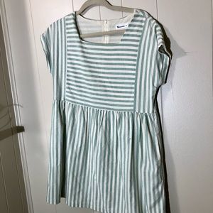 Vernacular Green and Cream Striped Babydoll Dress